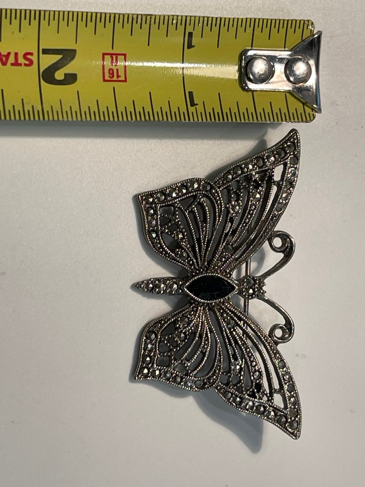 Marcasite & Rhinestone Filigree Design Butterfly Brooch