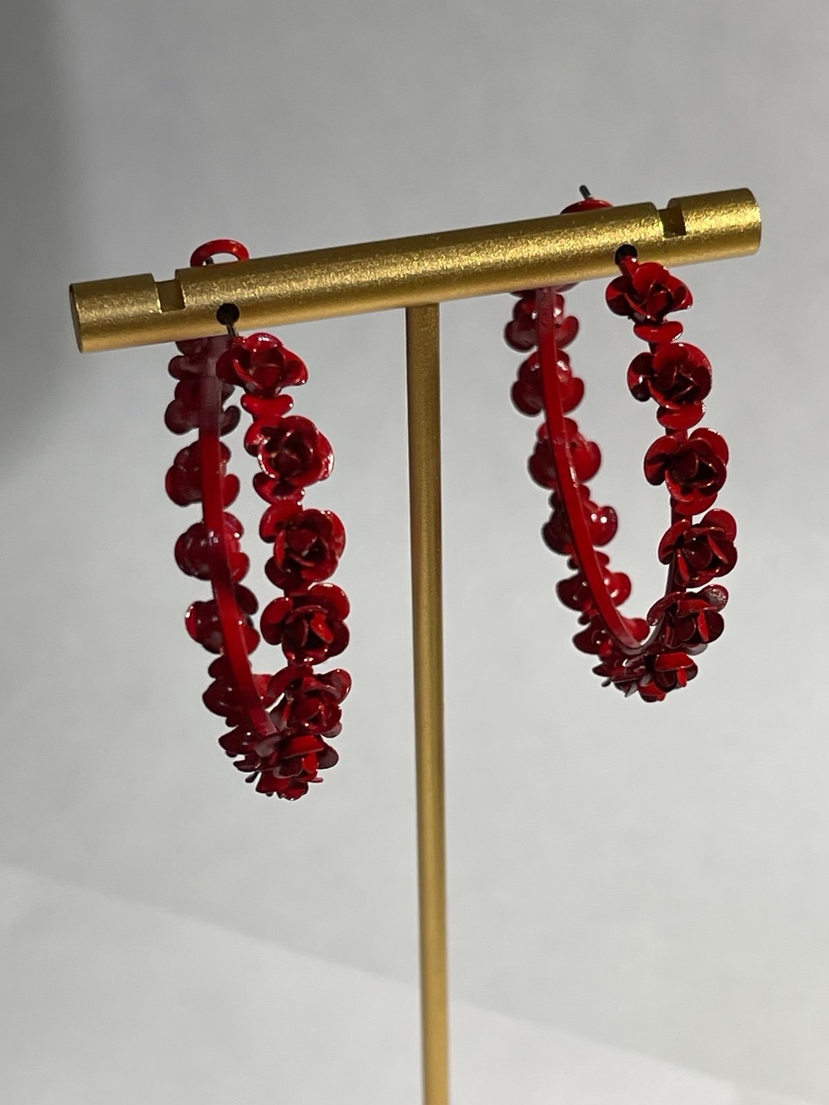 INC International Concepts Red Flower Hoop Earrings Never Worn