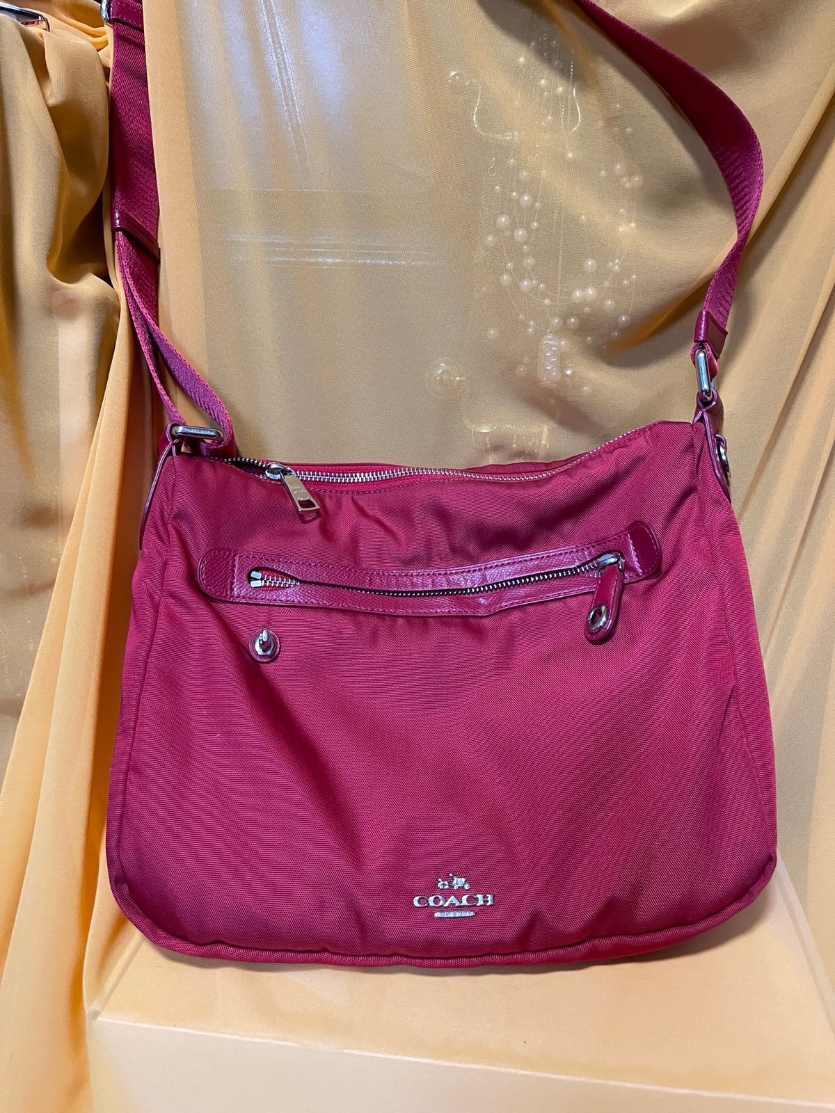 Coach Red Nylon Crossbody Bag Leather Trim