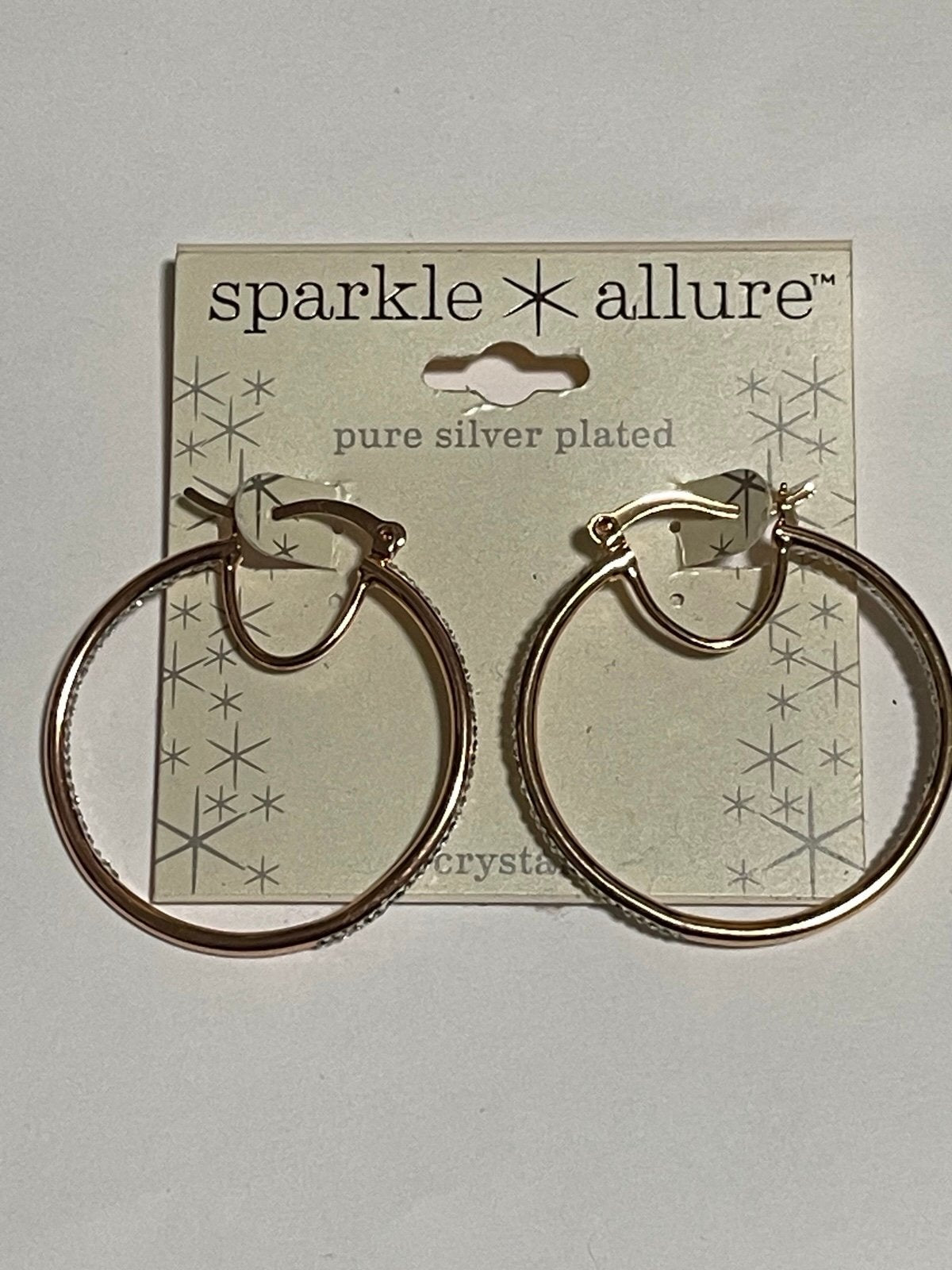 Sparkle Allure Silverplated Goldtone Crystal Accented Hoop Earrings
