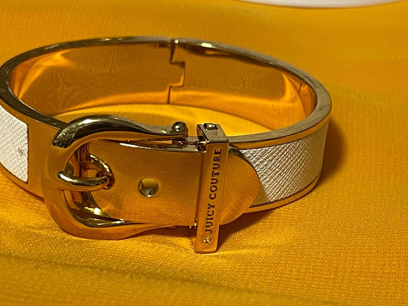 Juicy Couture Gold & White/Cream Buckle Hinge Bracelet