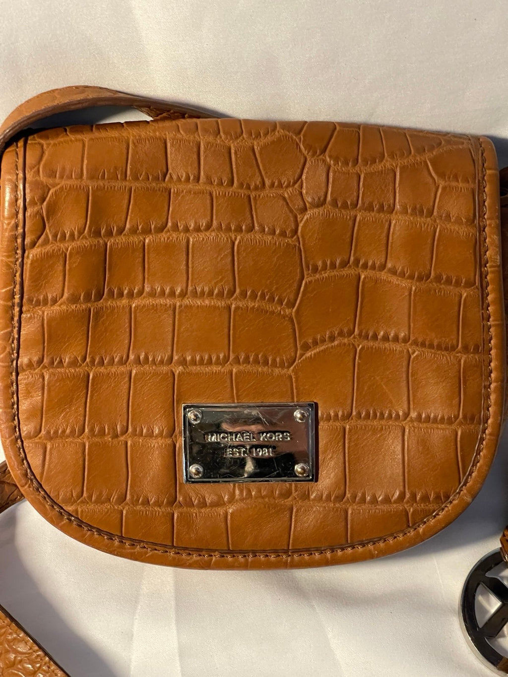 Michael Kors Brown Croc-Embossed Crossbody Bag