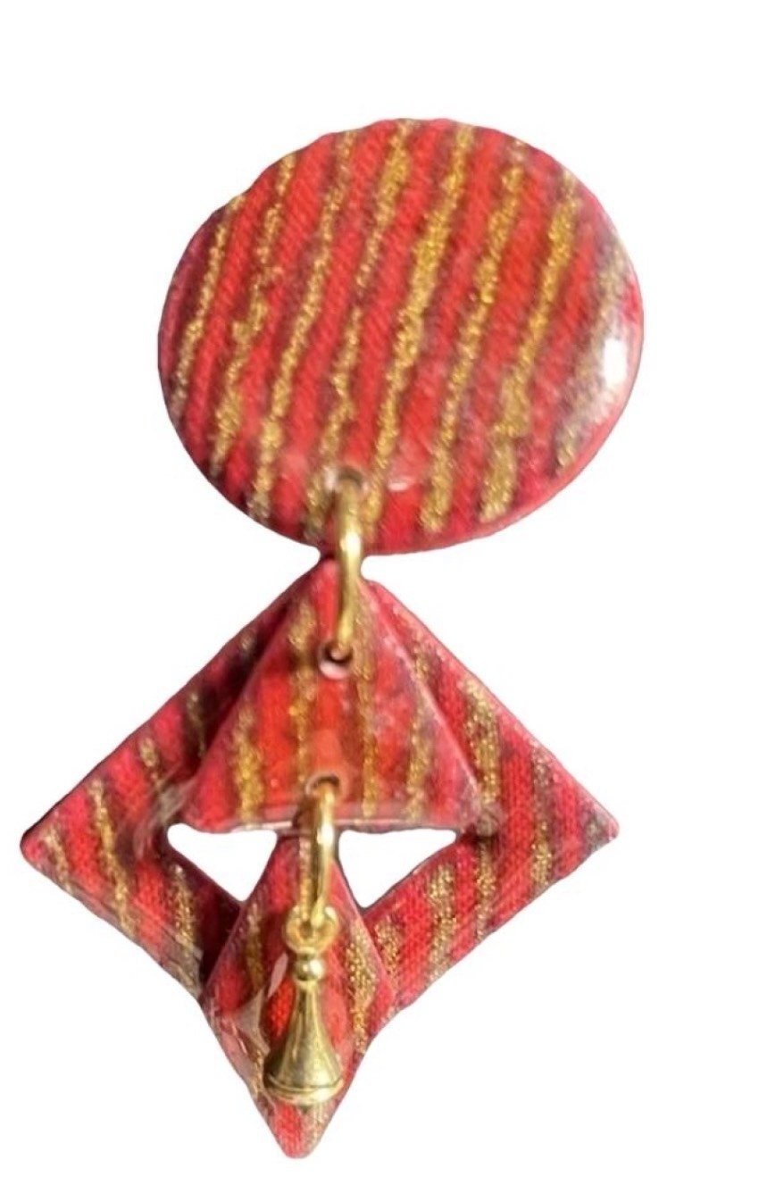 Vintage MAM’ Designs Geometric Resin Statement Earrings (Red & Gold)