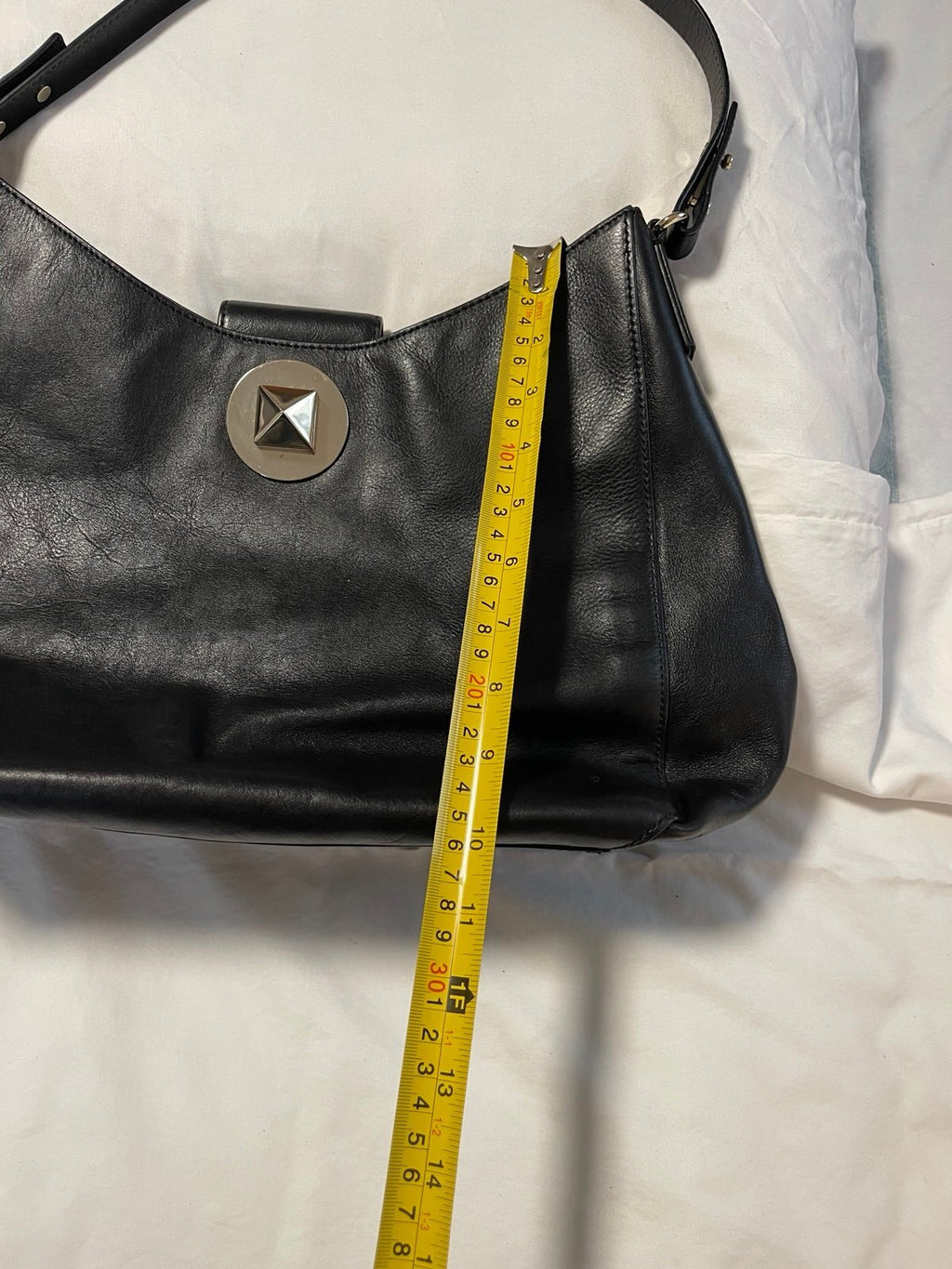 Kate Spade Black Leather Hobo Shoulder Bag Gold/Silver Turn Lock Large