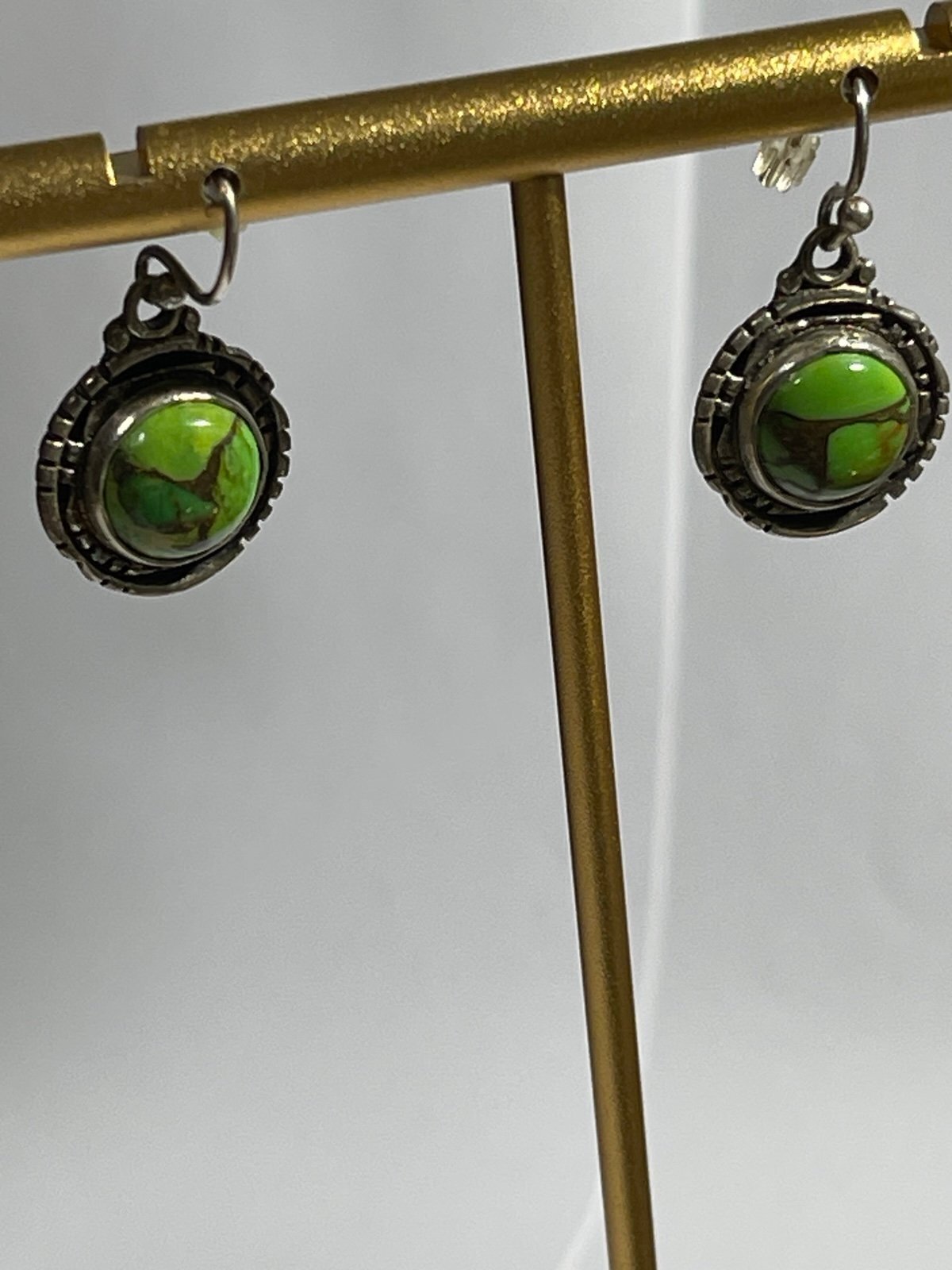 Vintage 925 Sterling Silver Green Turquoise Drop Earrings (India)